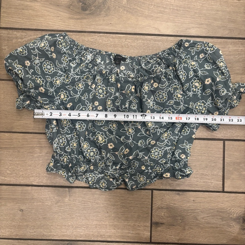 J.Crew Gathered Scoopneck Top Large Vintage Vines Floral Blouse - Picture 4 of 7